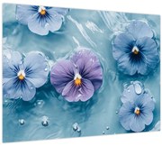 Sklenený obraz - Fialky vo vode (70x50 cm)