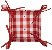 Bielo-červený károvaný košík na pečivo so srdiečkami Love It - 35*35*8 cm