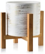 Keramický kvetináč na stojane Ava bielo-zlatý