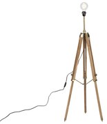 Rustikálna stojaca lampa trojnožka drevo s antickou mosadzou - Cortin