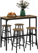 HOMCOM Obdĺžnikový stôl pre 4 osoby so stoličkami a 4 taburetkami z MDF a ocele, taburetky Ø30x60 cm a obdĺžnikový stôl 105x40x90 cm, čierny a rustiká