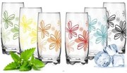 Pohár na vodu 350ml sklo, dekor kvety mix farieb sada 6ks KLC