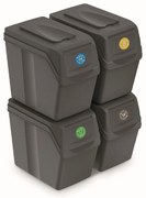 PROSPERPLAST Sada 4 odpadkových košov SORTIBOX Aj šedý kameň, objem 4x20L