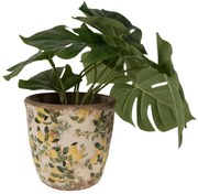 Béžový keramický obal na kvetináč s citrónmi Lemons M - Ø 14*13 cm