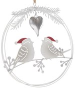 Vianočná závesná kovová dekorácia Vtáčiky, 14,5 x 16 x 1 cm