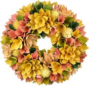 Veniec z drevených kvetov 30 cm, horčicová