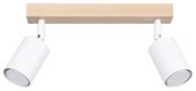 Bodové svietidlo Verdo, 2x biele kovové tienidlo, (možnosť polohovania), drevo