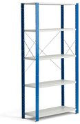 Policový kovový regál MIX, základná sekcia, 2100x1065x400 mm, modrá, šedá
