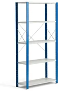 Policový kovový regál MIX, základná sekcia, 2100x1065x400 mm, modrá, šedá