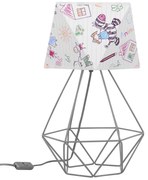 Detská stolná lampa Diamond, 1x biele textilné tienidlo so vzorom, d