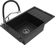 Mexen Elias granitový jednokomorový drez s odkvapkávačom a kuchynskou batériou Duo, Čierna - 6511-77-671701-07-B