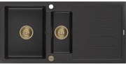 Mexen Andres, granitový drez 1000x500x200 mm, 1,5-komorový, čierna-strieborná metalíza so zlatým sifónom, 6515101510-73-G