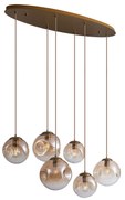 Art Deco závesná lampa mosadzná s oválnou stropnou doskou a jantárovým sklom 6-svetiel - Douglass