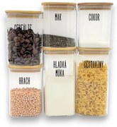 Orion Sada 6 sklenených hranatých dóz s bambusovým vekom - BORO6