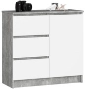 Komoda JERRY K 80 cm 1 dvere 3 zásuvky betón/biela