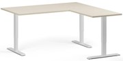 Rohový výškovo nastaviteľný stôl, 160x160 cm, 3 motory, L/P, biela podnož, breza