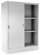 Stredná univerzálna kovová skriňa s posuvnými dverami 90 x 40 x 120 cm, cylindrický zámok, sivá - ral 7035