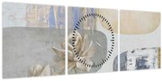 Obraz - Maľba s kvetmi a textúrami (s hodinami) (90x30 cm)