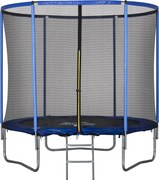 HOMCOM Externý Trampolína, Elastická Plocha pre Deti a Dospelých do Záhrady so Sieťou, Rebríkom a Polstrovaným Okrajom, Záhradné a Domáce Hry, Ø244x24