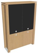 Vysoká skriňa Verno+ 140 x 46 x 210 cm, kombinované dvere, dub svetlý / čierna