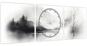 Obraz - Atramentová maľba krajiny (s hodinami) (90x30 cm)