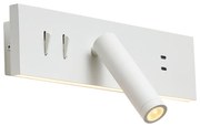 Nástenná lampa biela nastaviteľná s USB-C vrátane LED - Modric