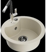 Mexen Diego granitový jednokomorový drez s kuchynskou batériou Flora, Béžová - 6512-69-670401-07-B