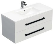 Kúpeľňová skrinka s čiernou úchytkou a umývadlom SAT Cube Way 100x53x46 cm biely lesk CUBE46C1002BIMOD