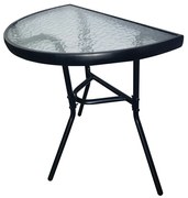 Polkruhový čierny sklenený stolík na balkón