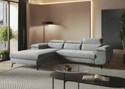 Šedá rohová sedačka s funkciou spania Flat je ideálna do obývacej izby s opierkami hlavy