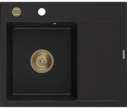 Mexen Ben, 1-komorový granitový drez 600x500x190 mm, ľavý + zlatý sifón, čierna, 6522605000-77-G