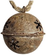 Šedá antik závesná plechová ozdoba rolnička - Ø 6cm