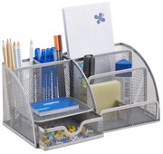 Kovový stolový organizér so zásuvkou Relaxdays RD2481 – strieborný, 6 priehradiek