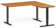 Výškovo nastaviteľný stôl, 160x160 cm, 3 motory, L/P, čierna podnož, čerešňa