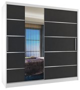 Šatníková skriňa 200 cm Belini biela mat / čierny mat s posuvnými dverami zrkadlom a zásuvkami  MBP SZP5/1/W/B/0/KLAL