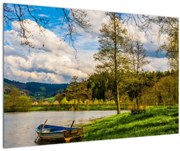 Obraz loďky pri jazere (90x60 cm)