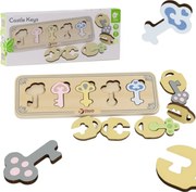 Drevené senzorické puzzle Montessori – zámky a kľúče