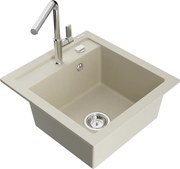 Mexen Vito granitový jednokomorový drez s kuchynskou batériou Flora, Béžová - 6503-69-670401-00