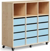 Úložná skriňa CASPER, 12 zásuviek, 3 priehradky, breza, modrá