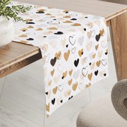Biante Bavlnený behúň na stôl Sandra SA-229 Hnedé srdiečka na bielom 20x120 cm