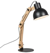 Priemyselná stolná lampa čierna s drevom - Woodi