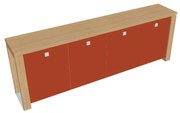 Nízka skriňa Verno+ S 260 x 46 x 90 cm, sklenené dvere, dub svetlý / oranžová