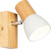 Rustikálna nástenná lampa drevo s bielym nastaviteľným - Thorin