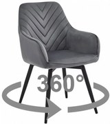 Otočné Kreslo NANA - tmavosivý zamat / čierne nohy