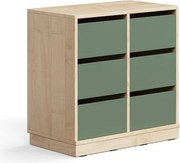 Úložná skrinka CASPER, 6 zásuviek, so soklom, breza/tmavozelená