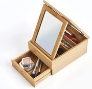 Kozmetický organizér so zrkadlom a zásuvkou, bambusový