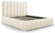 Béžová čalúnená dvojlôžková posteľ s úložným priestorom s roštom 200x200 cm Kelp - Micadoni Home