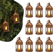 Bezplameňový svietnik s dekoratívnymi lampášmi na sviečky, hnedý, 12ks