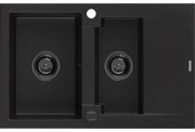 Mexen Gaspar, granitový drez 737x475x177 mm, 1,5-komorový, čierna s čiernym sifónom, 6507731505-77-B
