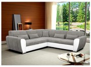 Rozkladacia rohová sedacia súprava VISEU do tvaru L s úložným priestorom, pravá, šedá/biela